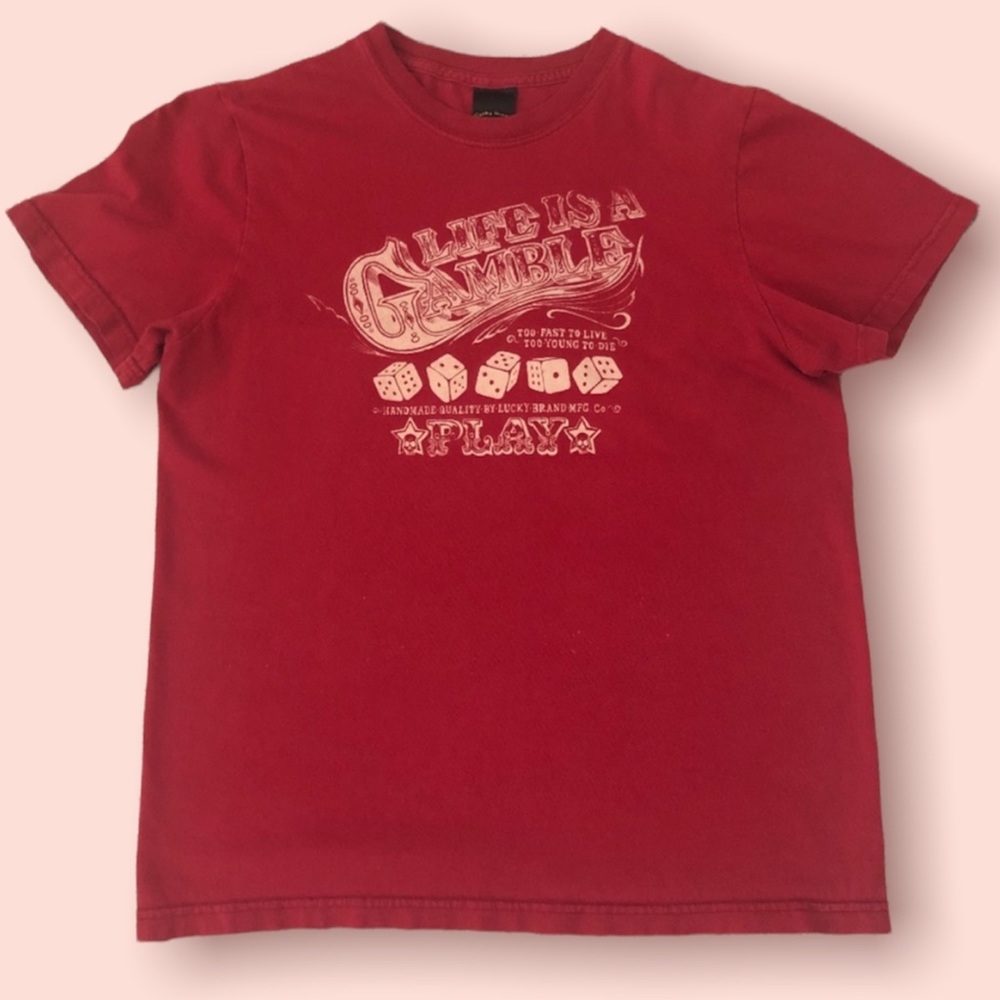 Lucky Brand Mens Red Tee (Life is Gamble)